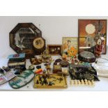 Muriel Dawson print, selection of collectables including aneroid barometer, carved wooden animals,