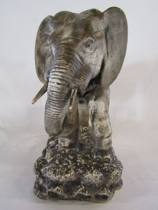 Large early 20th century plaster elephant approx. 17cm x 41cm - Image 2 of 5