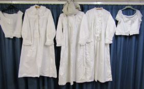 3 Unworn handmade Victorian embroidered and lace trimmed nightdresses and two similar camisole