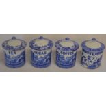 Spode Italian pattern tea, coffee & sugar jars with a Spode Willow pattern tea jar