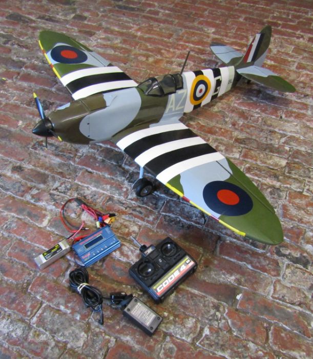 Large battery remote control 'Spitfire' aeroplane - measures approx. 45" long with a wingspan of