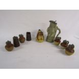 Collection of pewter lidded jugs and stoneware bottles, 19th c stoneware toby jug modelled as a