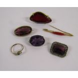 Collection of brooches and ring