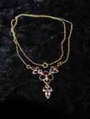 9ct gold & amethyst pendant & chain. 3.4g