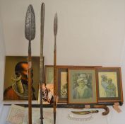 African tribal collection - 2 Maasai double  ended hunting spears, Maasai boys spear, round headed