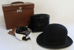 Austin Reed top hat with box (8 " x 6 1/4 " opening),Tress & Co London bowler hat (opening 8 " x