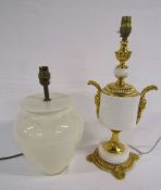 Pair of table lamps - one being a Spanish lamp with composite marble and gold effect design