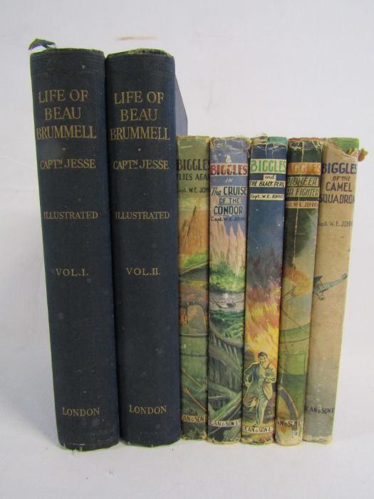 Selection of Biggles books and 2 volumes of The Life of Beau Brummell