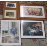 Selection of framed prints inc cats