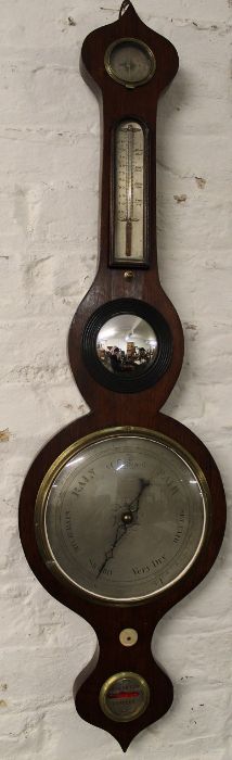 19th century mahogany onion top barometer with thermometer