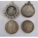 4 x coins 2 mounted - 2 Austria Maria Theresa 1780 coins 1 mounted - chain measures 51cm - United
