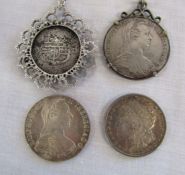 4 x coins 2 mounted - 2 Austria Maria Theresa 1780 coins 1 mounted - chain measures 51cm - United