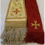 2 Priests embroidered stoles (red 85cm not including fringe, cream 90cm not including fringe)