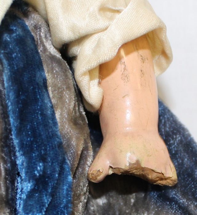 Small bisque head doll marked "UNIS France" on composition straight limb body with fixed eyes, - Image 9 of 12