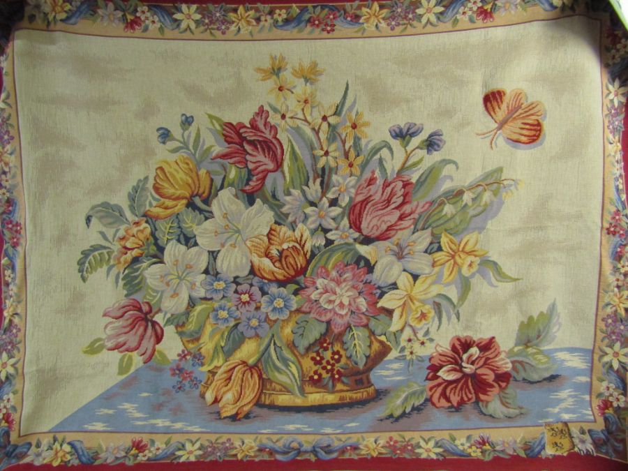 Large 20th century reproduction wall tapestry by JP Paris 'Point des Meurins - Panier de Fleaurs -