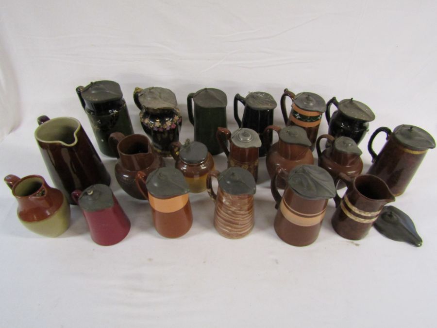 Collection of pewter lidded jugs and others