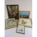 Collection of 5 pictures to include a photograph of Louth and Bluebells and Birches by Helen Clark
