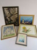 Collection of 5 pictures to include a photograph of Louth and Bluebells and Birches by Helen Clark