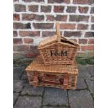 2 small wicker baskets to include a F&M (Fortnum and Mason) approx. 28cm x 21cm (f&m)