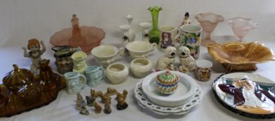 Selection of mixed ceramics including Wedgwood footed bowl, Mary Gregory type green glass vase,