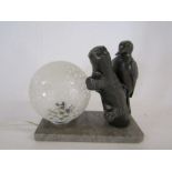Art Deco lamp with woodpecker on marble base approx. 21cm x 19cm x 18cm