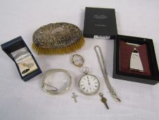 Selection of small collectables including a silver hairbrush, silver bangle RPH Birmingham 1976 W