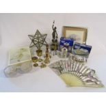 Collection of items to include, star lampshade, prints, silver plate etc