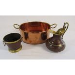 Copper pan approx. 34cm (handle to handle), Jug and plant holder