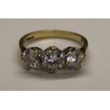 9ct gold 3 stone cubic zirconia ring, 2.3g, size L