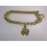 Tested as gold possibly 15ct bracelet with 4 leaf clover pendant W 27.7g