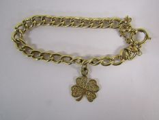 Tested as gold possibly 15ct bracelet with 4 leaf clover pendant W 27.7g