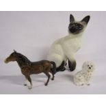 Collection of Beswick includes a broken horse, large Siamese cat 1882 and small Spaniel figurine