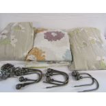 2 pairs of pinch pleat curtains - flower pattern approx. 27" x 60" - purple and green approx. 41.