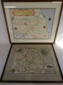 2 framed maps - The border battlefields & The Reiver Families approx. 75.5cm x 60cm and Durham map