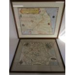 2 framed maps - The border battlefields & The Reiver Families approx. 75.5cm x 60cm and Durham map