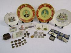 Selection of coins mainly Commemorative and tokens also Royal pieces including Portland ware tin