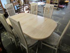 Limed oak extending dining table and 6 chairs approx. 150cm x 92cm