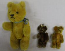 2 small Schuco bears (1 with crown) 7cm with metal framed jointed bodies & 1 other bear with plastic