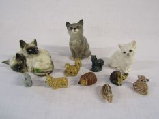 Beswick cat ornaments including 1296 Siamese and Whimsies including, corgi, elephant, zebra etc