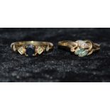 2 9ct gold & gemstone dress rings (one stone missing) both size N/O