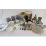 Mixed collection of items to include cutlery, ornaments, silver plate flower dish etc