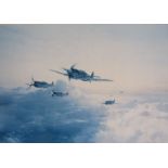 4 Robert Taylor prints (unframed) 'Spitfire' Signed Douglas Bader and Johnnie Johnson, 'Flight of
