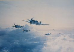 4 Robert Taylor prints (unframed) 'Spitfire' Signed Douglas Bader and Johnnie Johnson, 'Flight of