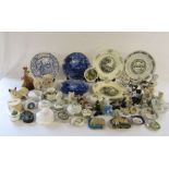 Selection of trinket boxes, cat ornaments and plates to include Sylvac Dogs (one damaged) (plate