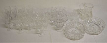 Collection of crystal glass ware comprising 5 Champagne flutes, 6 red wine glasses, 7 white wine