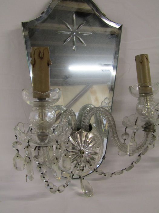 Pair of mirrored wall sconces with electric lighting - Image 2 of 4