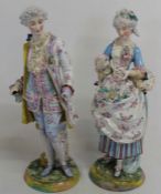 Large pair of Continental figurines Gardener Couple in the Meissen style, approximately 50cm high,