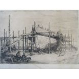 Judith Williams etching - 'Boathouse Building' Rye 42cmx35cm (including frame)