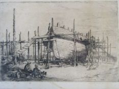 Judith Williams etching - 'Boathouse Building' Rye 42cmx35cm (including frame)