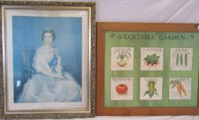Large framed print of Queen Elizabeth II, framed vegetable garden print